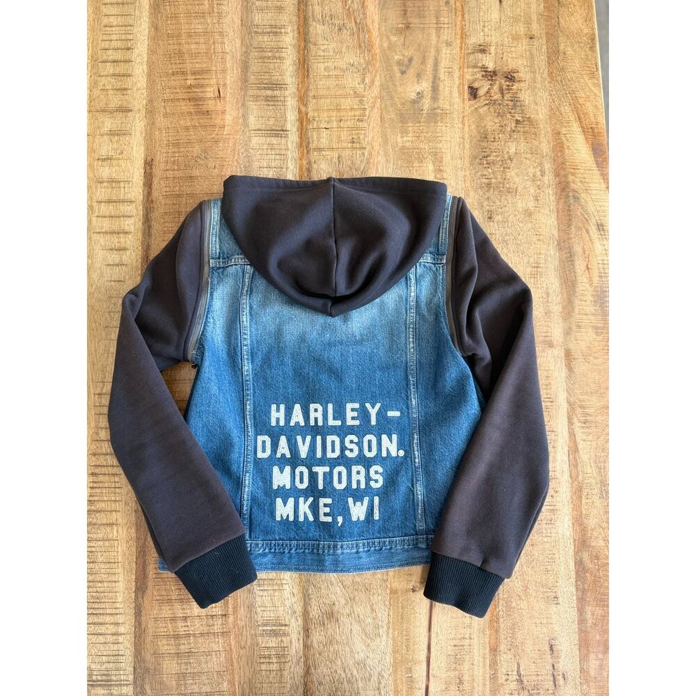 Harley-Davidson Women's Denim Jacket M Blue Zip-Off Sleeve Vest Hood 98402-20VW - Picture 10 of 15